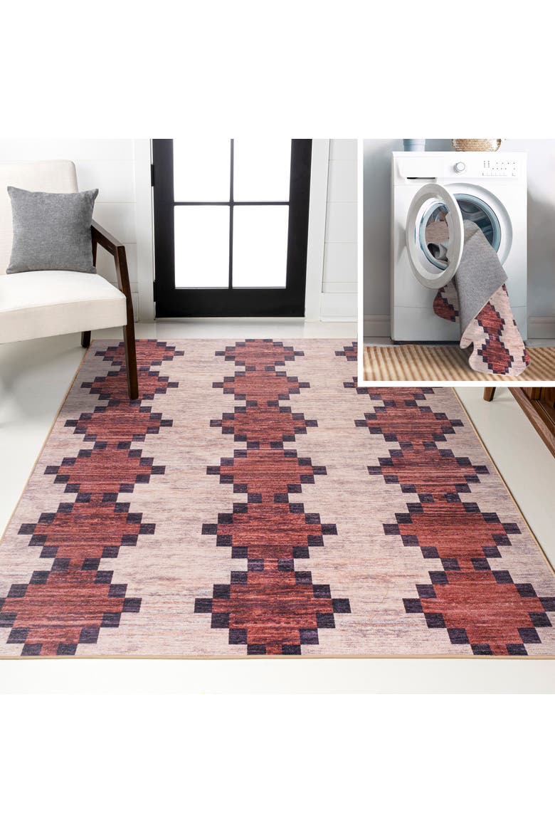 Timantii Modern Trellis Kilim Machine-Washable Area Rug, Main, color, Red/Ivory