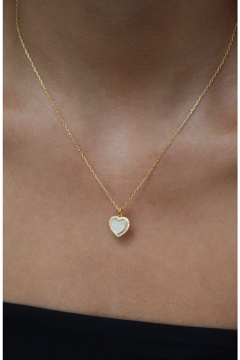Mother-of-Pearl Pavé Heart Pendant Necklace, Alternate, color, GOLD/ WHITE