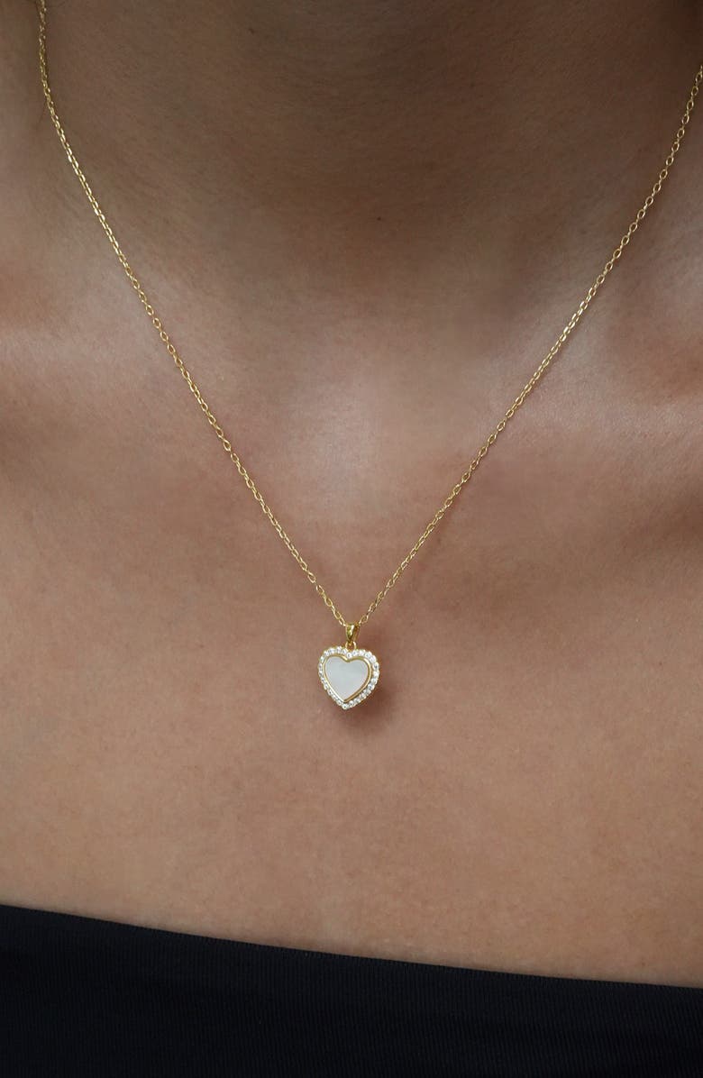 Argento Vivo Sterling Silver Mother-of-Pearl Pavé Heart Pendant Necklace, Alternate, color, Gold/ White