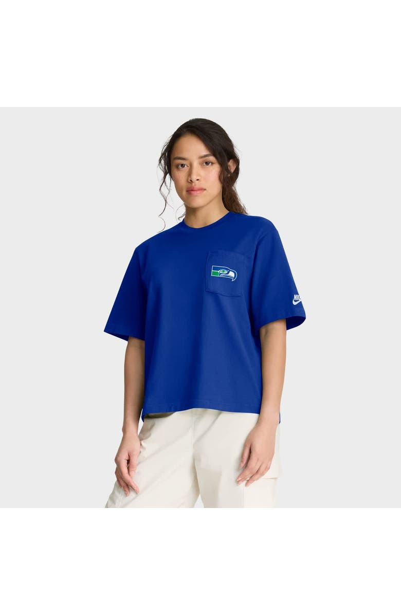 Nike Women's Nike Royal Seattle Seahawks Rewind Pocket Boxy T-Shirt, Main, color, 