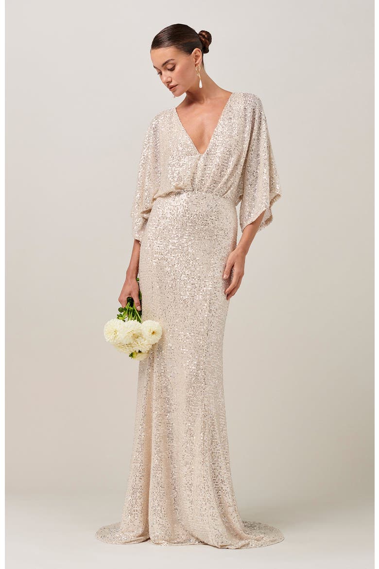 Isla Sequin Gown, Alternate, color, Champagne Sequin