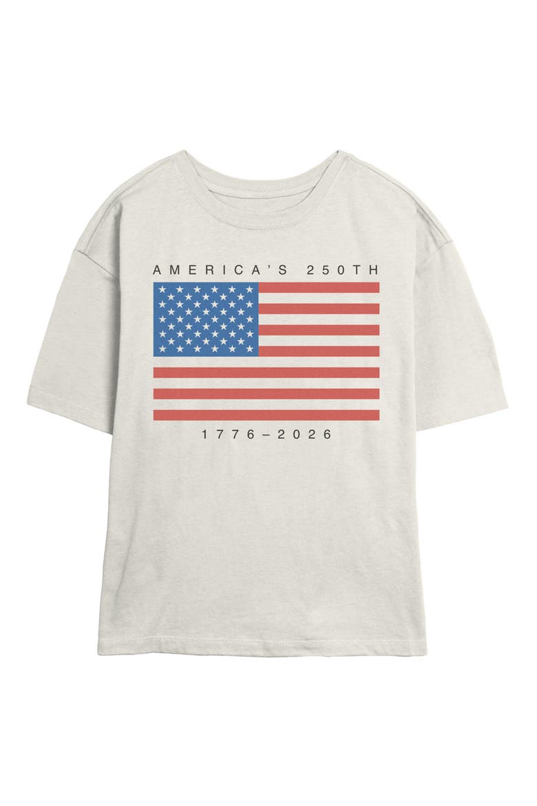 Junior's America's 250th Anniversary Flag Short Sleeve Skimmer T-Shirt, Main, color, Egret