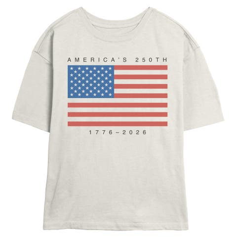 Junior's America's 250th Anniversary Flag Short Sleeve Skimmer T-Shirt