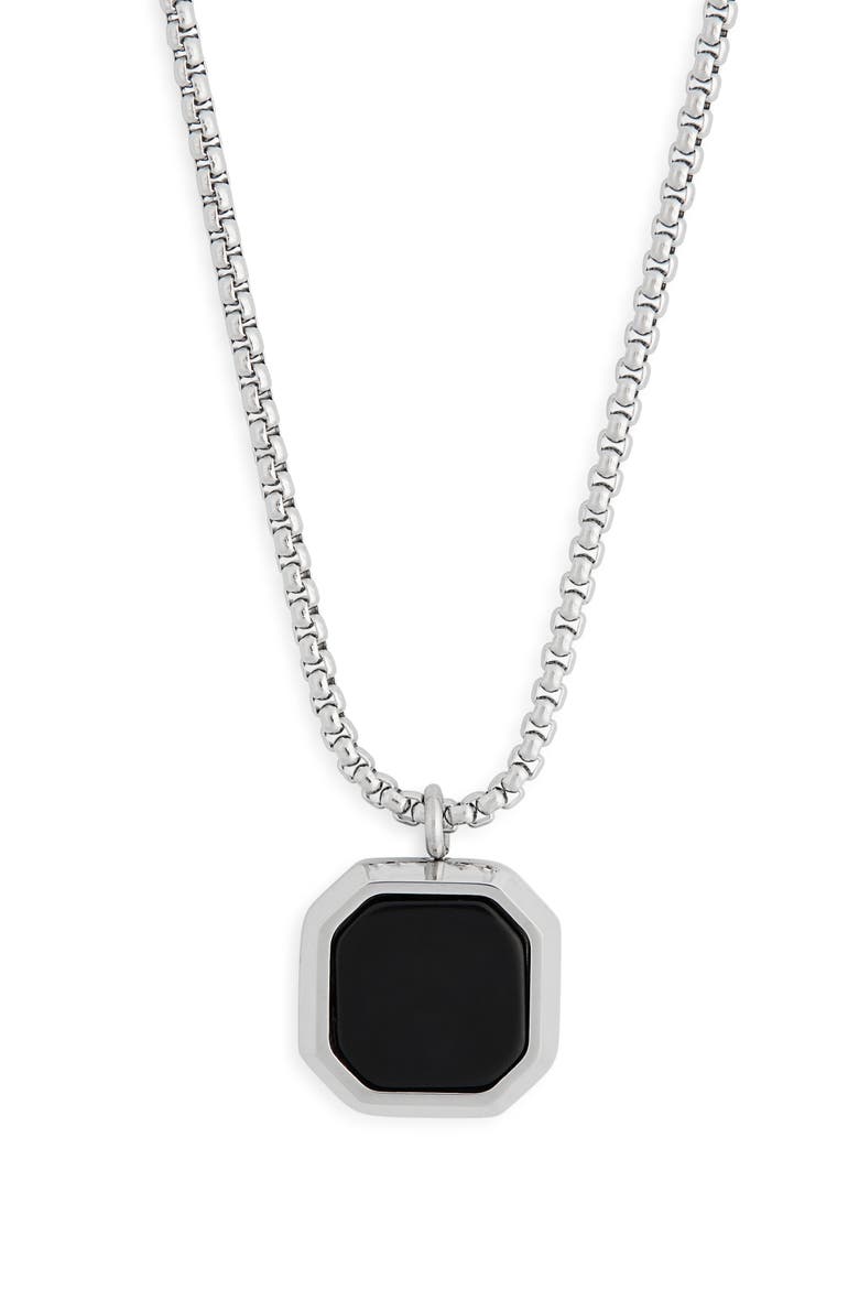 Men's Waterproof Semiprecious Stone Pendant Necklace, Alternate, color, BLACK- STAINLESS