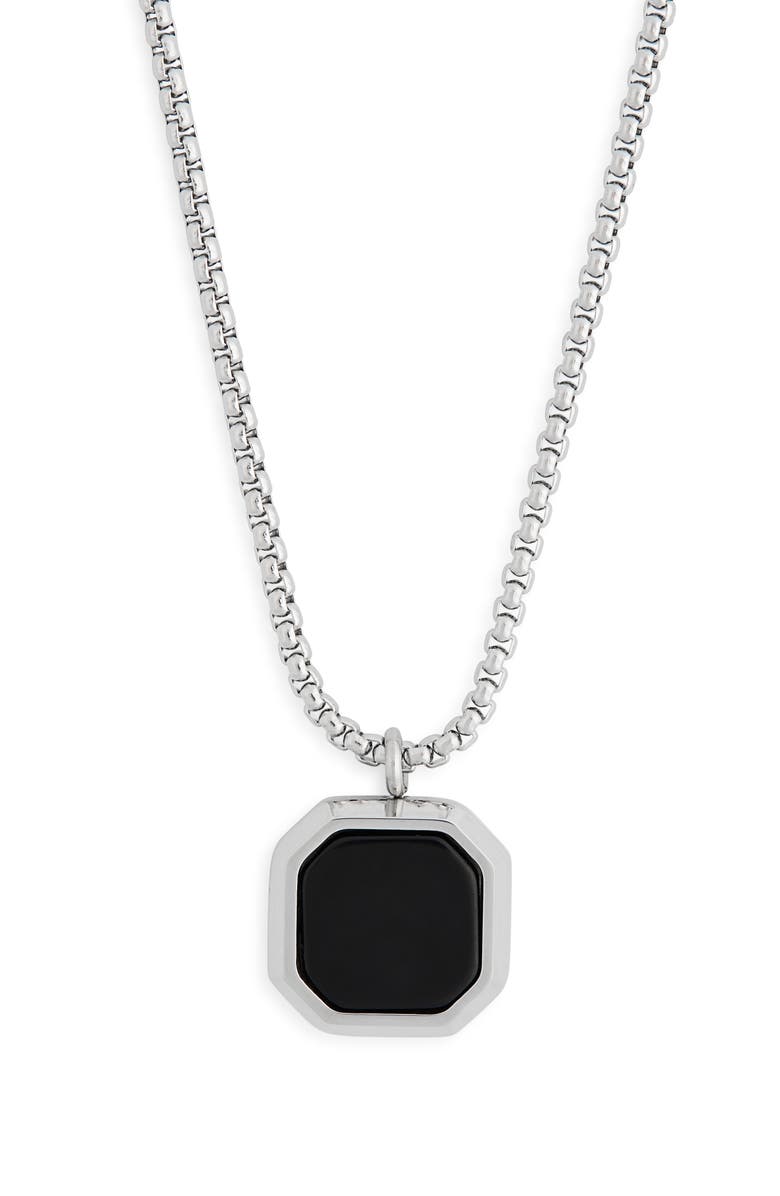 NORDSTROM RACK Men's Waterproof Semiprecious Stone Pendant Necklace, Alternate, color, Black- Stainless
