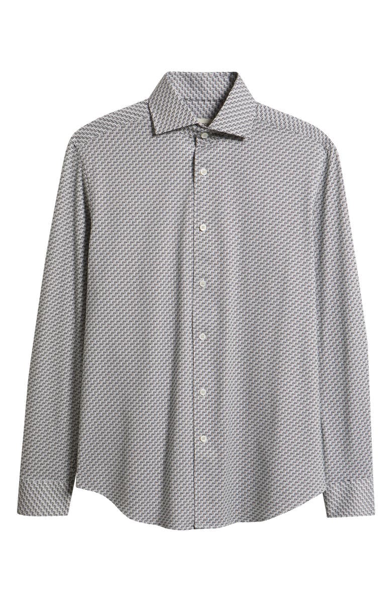 Bugatchi Devon OoohCotton<sup>®</sup> Geometric Print Long Sleeve Button-Up Shirt, Alternate, color, Platinum