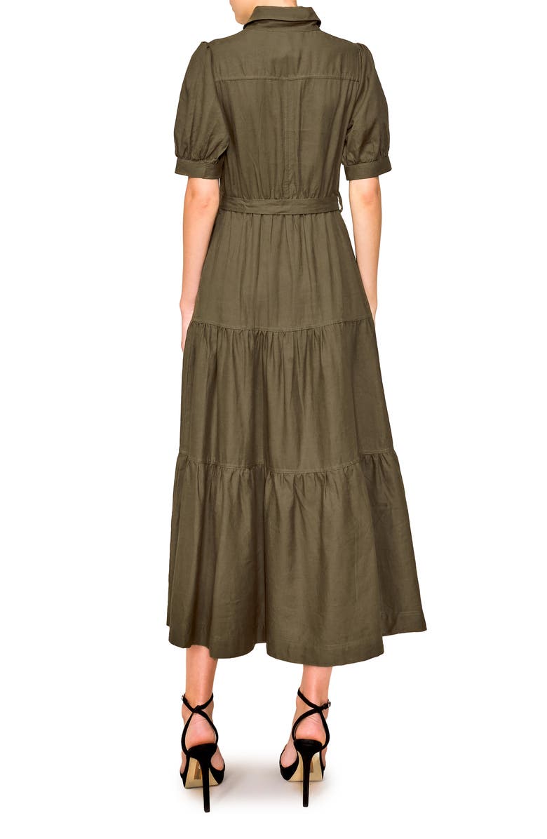 MELLODAY Puff Sleeve Linen Blend Maxi Shirtdress, Alternate, color, Olive