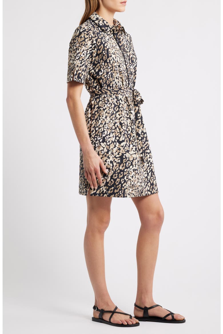 Aubrey Spot Tie Waist Shirtdress, Alternate, color, BLACK