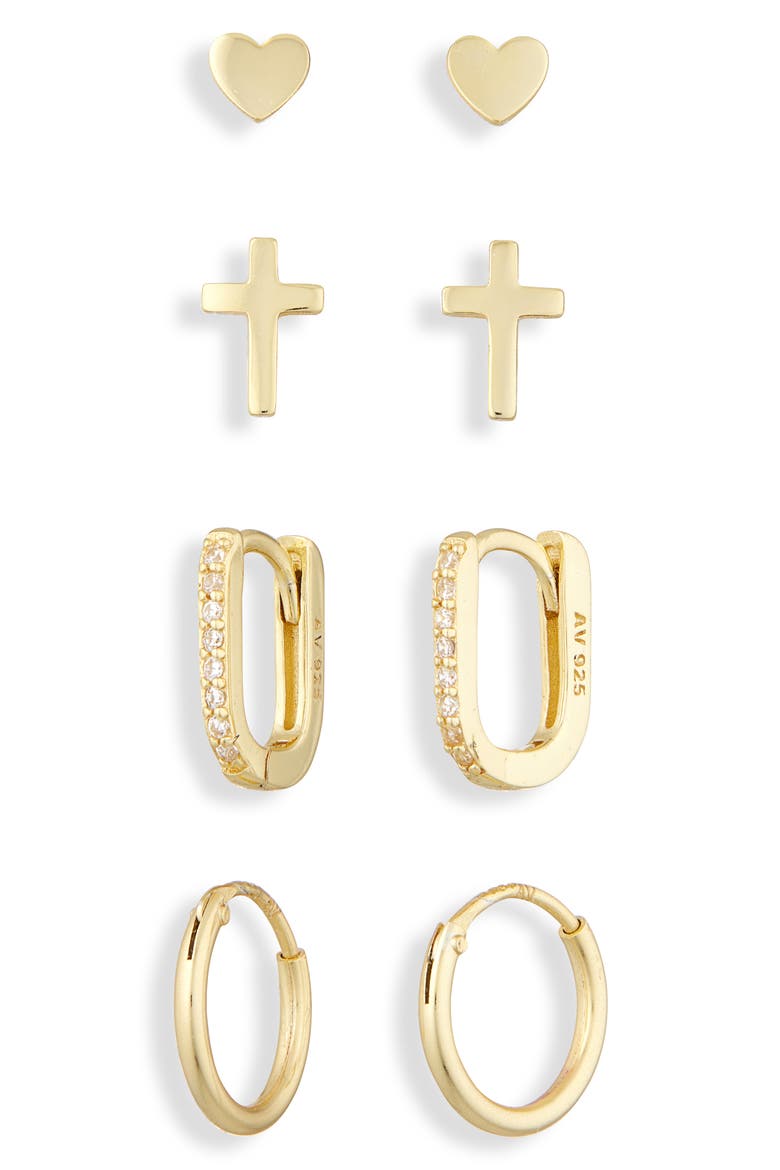 Pack of Four Assorted Stud & Hoop Earrings, Alternate, color, GOLD