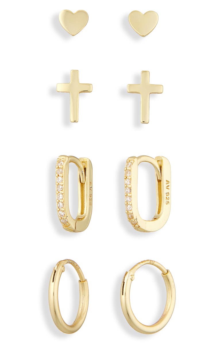 ARGENTO VIVO Pack of Four Assorted Stud & Hoop Earrings, Alternate, color, Gold