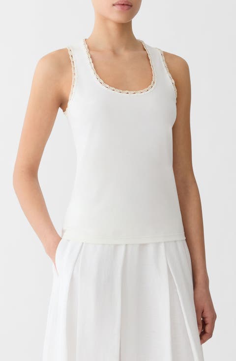 Rib Crochet Trim Stretch Cotton Tank