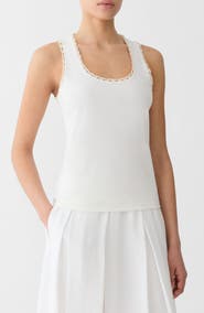 Lafayette 148 New York Rib Crochet Trim Stretch Cotton Tank