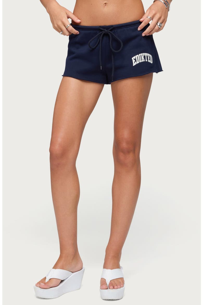 Sporty Babe Drawstring Micro Shorts, Main, color, NAVY