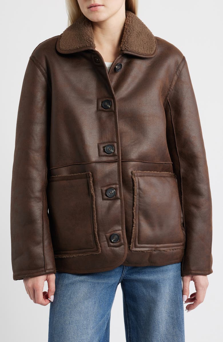 All in Favor Faux Shearling Jacket, Alternate, color, Dark Brown