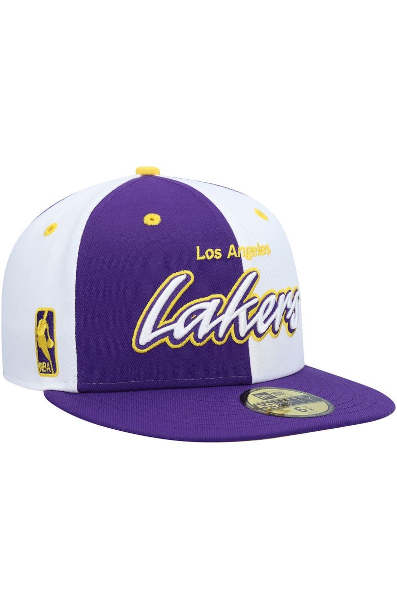 New Era Men's New Era Purple/White Los Angeles Lakers Script Pinwheel 59FIFTY Fitted Hat, Alternate, color,