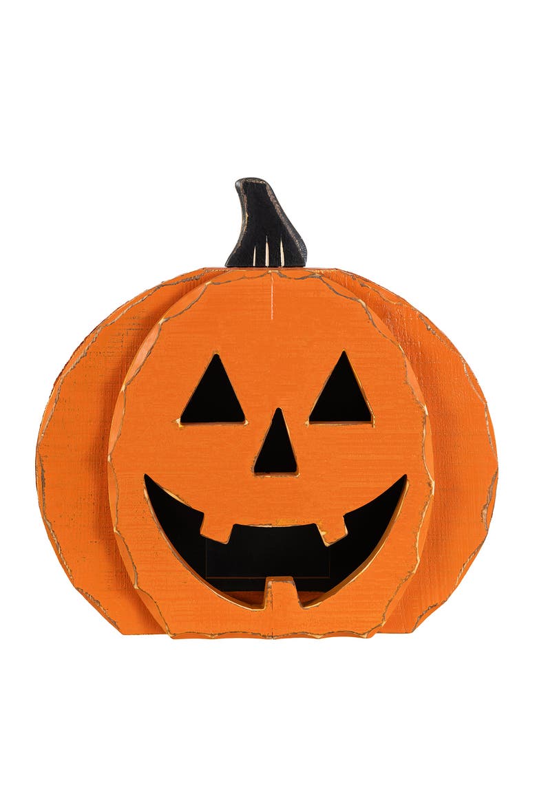 Halloween Chunky Wood Jack-O-Lantern Porch Decor, Alternate, color, Orange