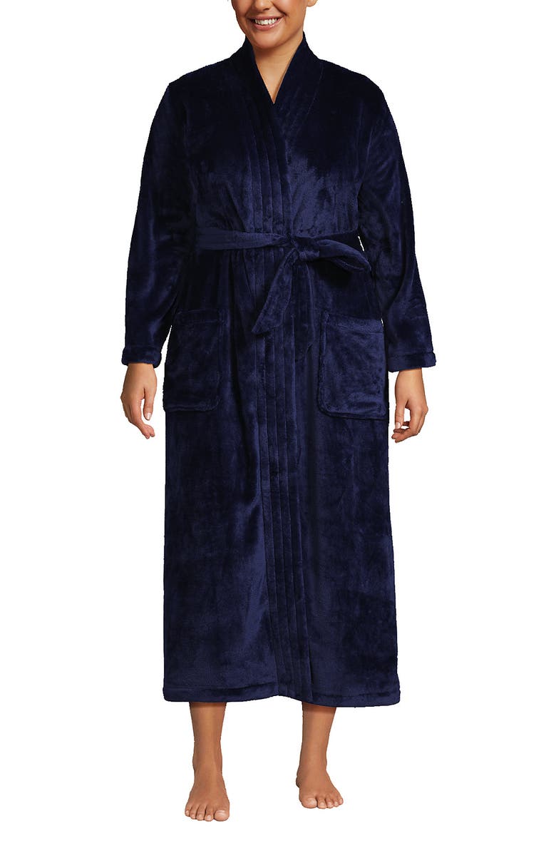 Lands
 End Tall Cozy Plush Long Wrap Robe, Main, color, Deep Sea Navy