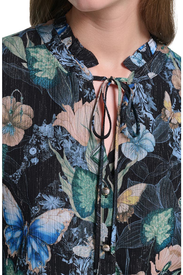 Ruffle Collar Printed Shirt, Alternate, color, BLACK/ MULTI