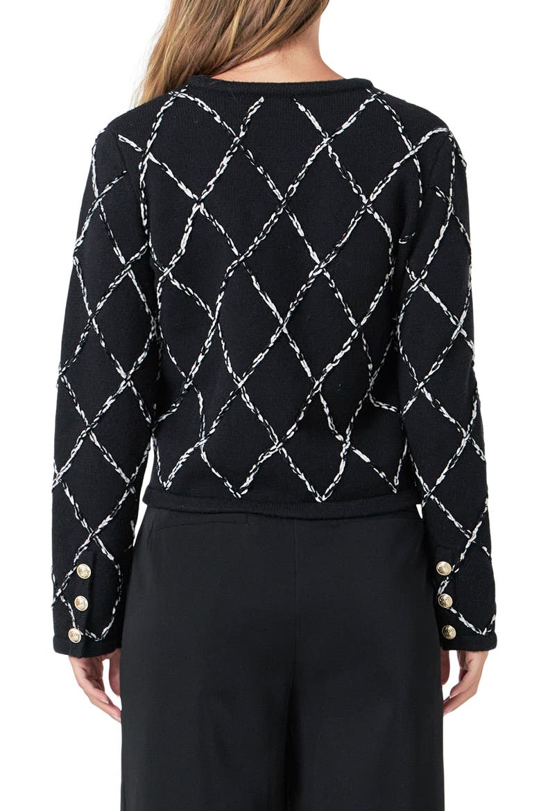 Diamond Pattern Cardigan, Alternate, color, BLACK