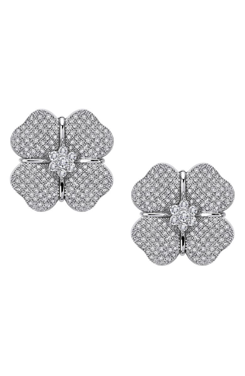 Lafonn Sterling silver Simulated Diamond Flower Studs, Main, color, White
