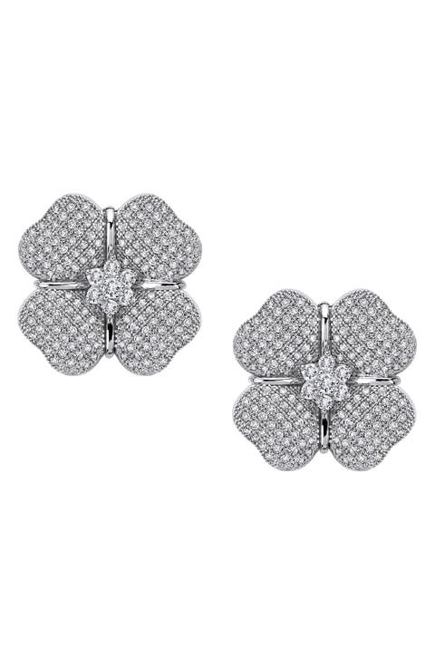Sterling silver Simulated Diamond Flower Studs