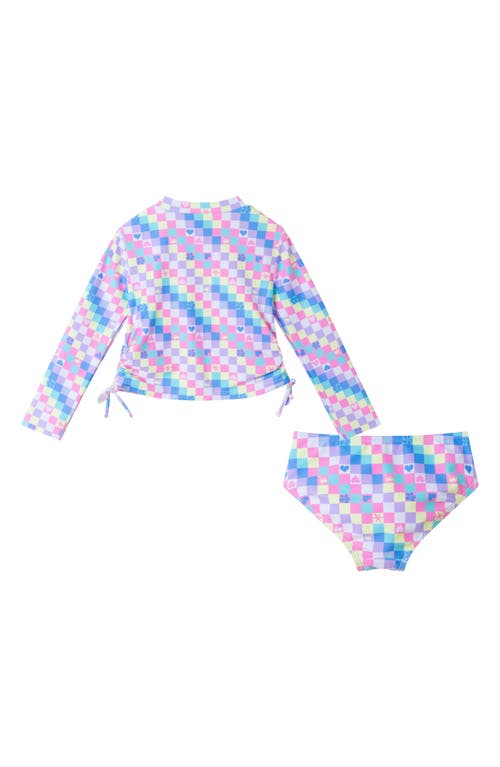 ANDY & EVAN ANDY & EVAN KIDS' CHECK LONG SLEEVE TWO-PIECE RASHGUARD SWIMSUIT