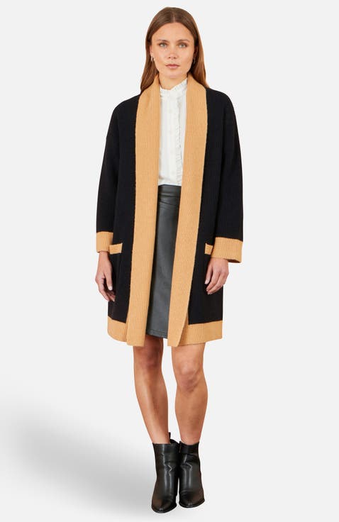 Longline Ribbed Border Open Cardigan