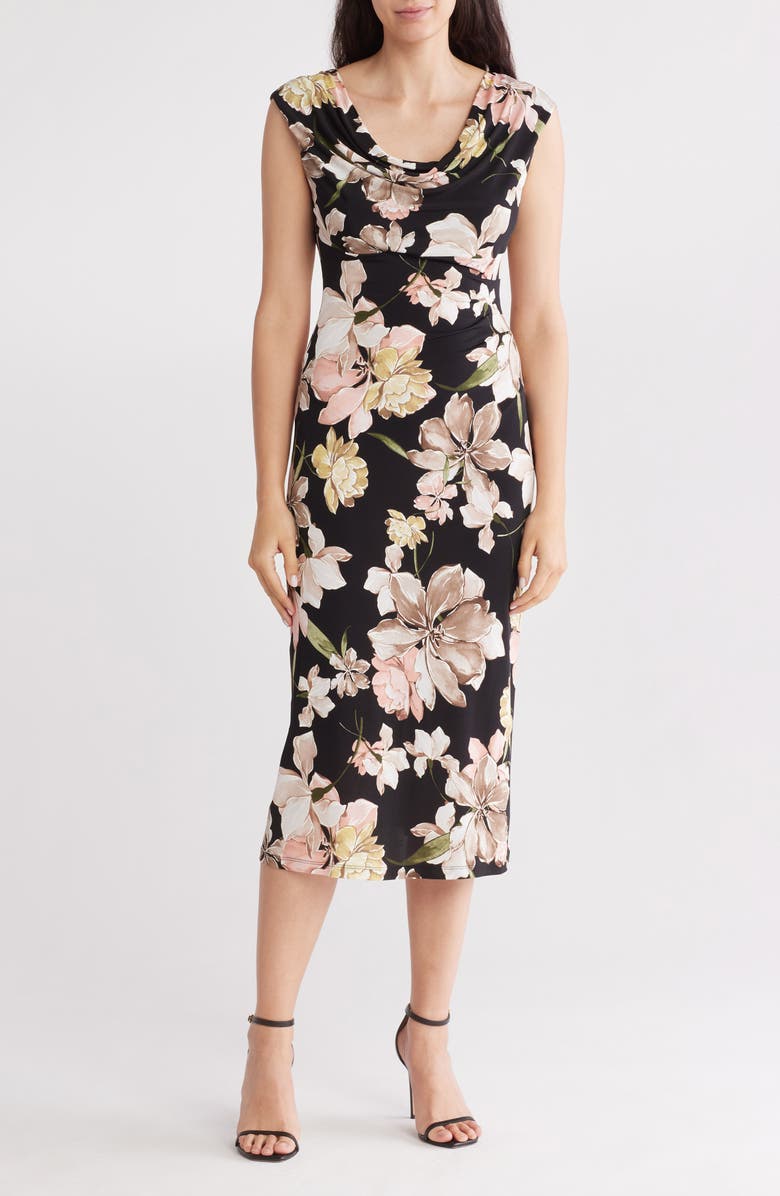 Connected Apparel Drape Neck Midi Dress, Main, color, 