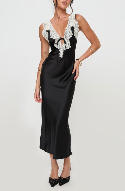 Nourish Lace Trim Satin Cocktail Dress
