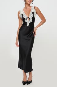 Princess Polly Nourish Lace Trim Satin Cocktail Dress