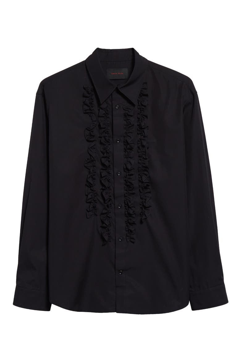 Ruffle Bib Prom Cotton Button-Up Shirt, Alternate, color, BLACK