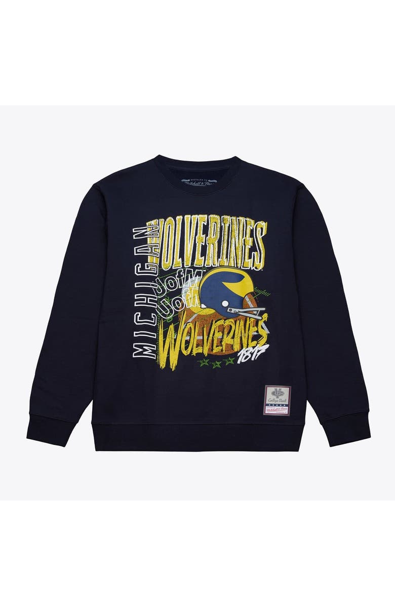 Mitchell & Ness Men's Mitchell & Ness  Navy Michigan Wolverines Half Time Fleece Crewneck Sweatshirt, Main, color, Navy