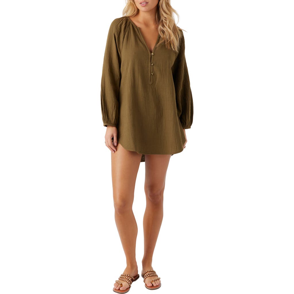 Shop O'neill Krysten Cotton Gauze Cover-up Tunic Minidress In Military Olive