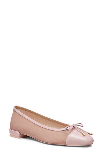 Stuart Weitzman Sleek Cap Toe Bow Flat In Ballet
