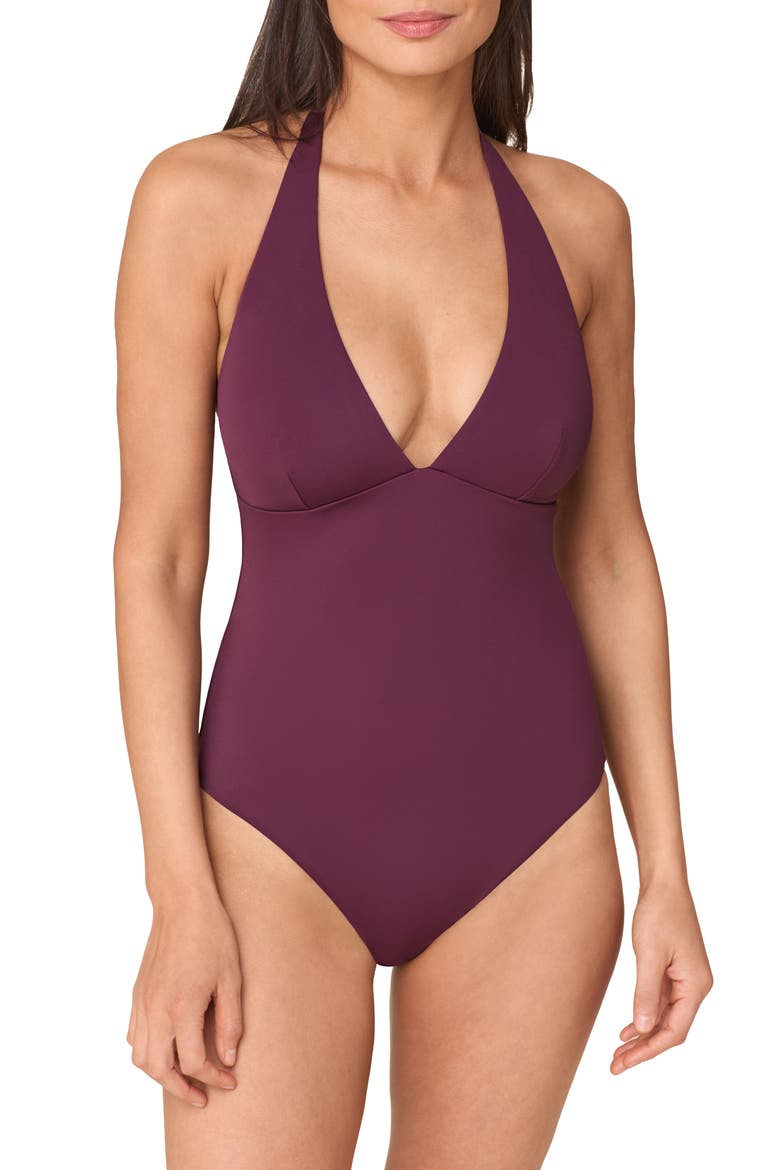 The Majorca Halter One-Piece Swimsuit, Main, color, SUNDRIED VIOLET