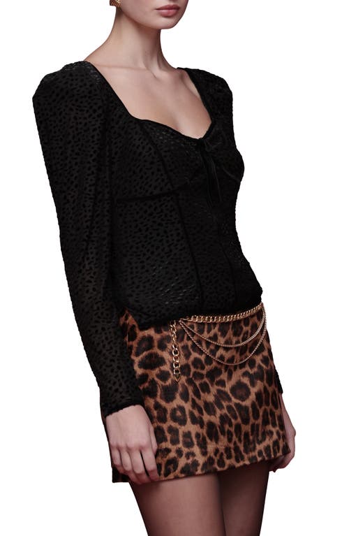 Avec Les Filles Animal Spot Sweetheart Neck Top In Black