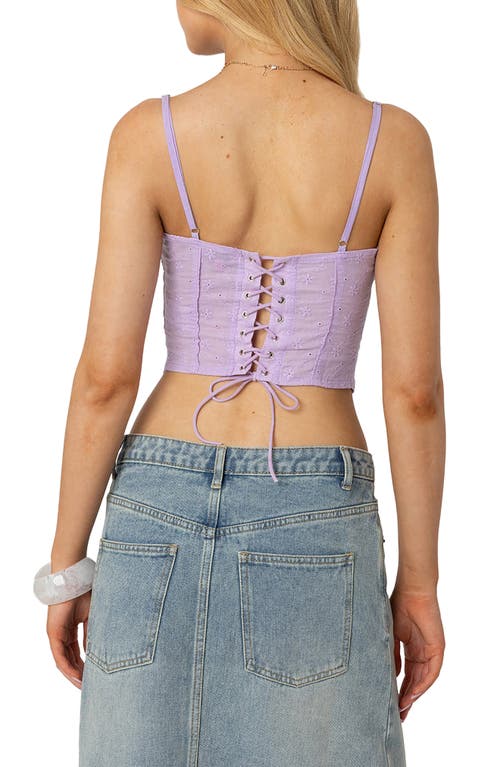 Edikted Elowen Eyelet Lace-up Corset Camisole In Purple