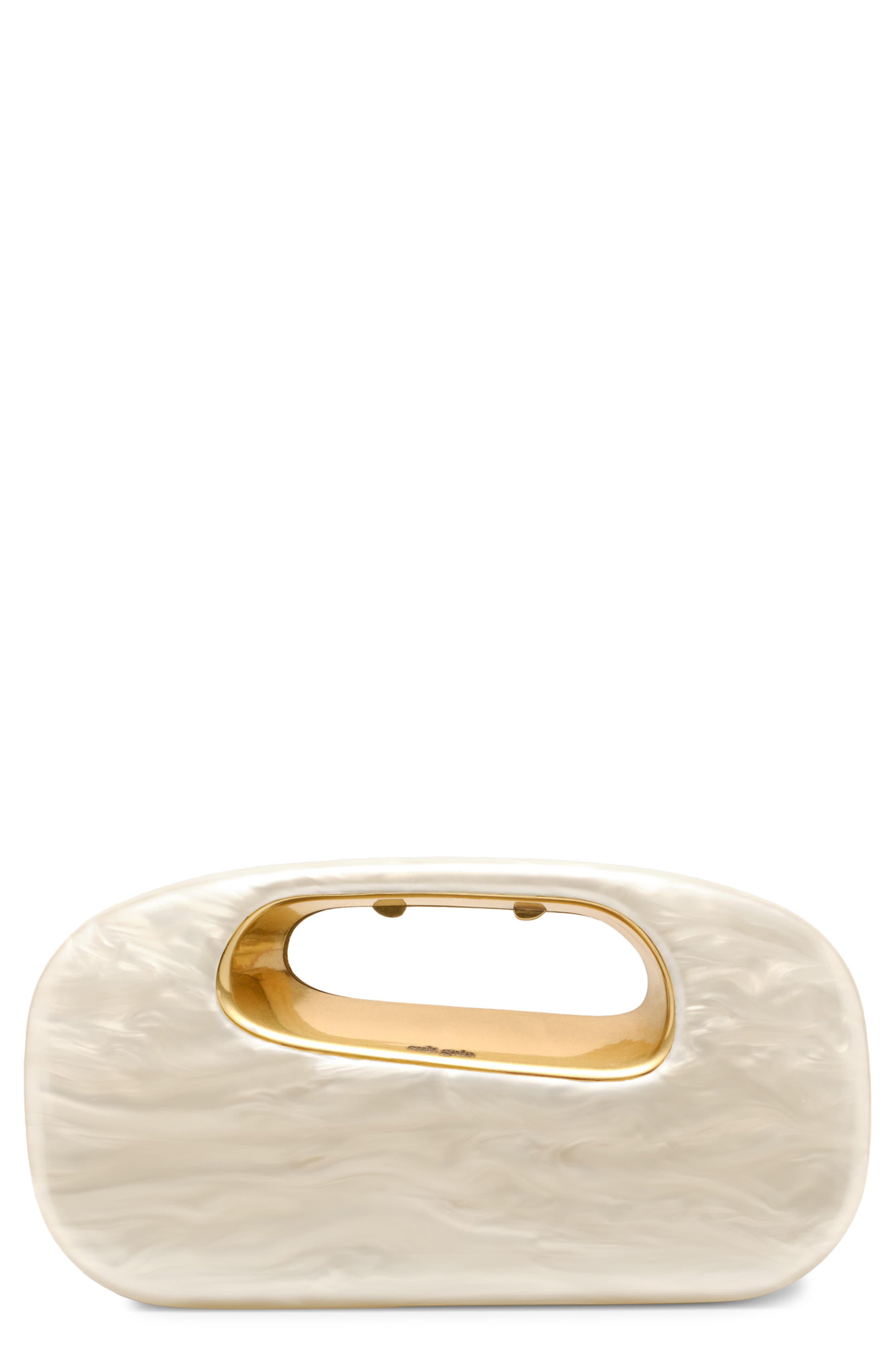 Amara Acrylic Clutch, Main, color, IVORY