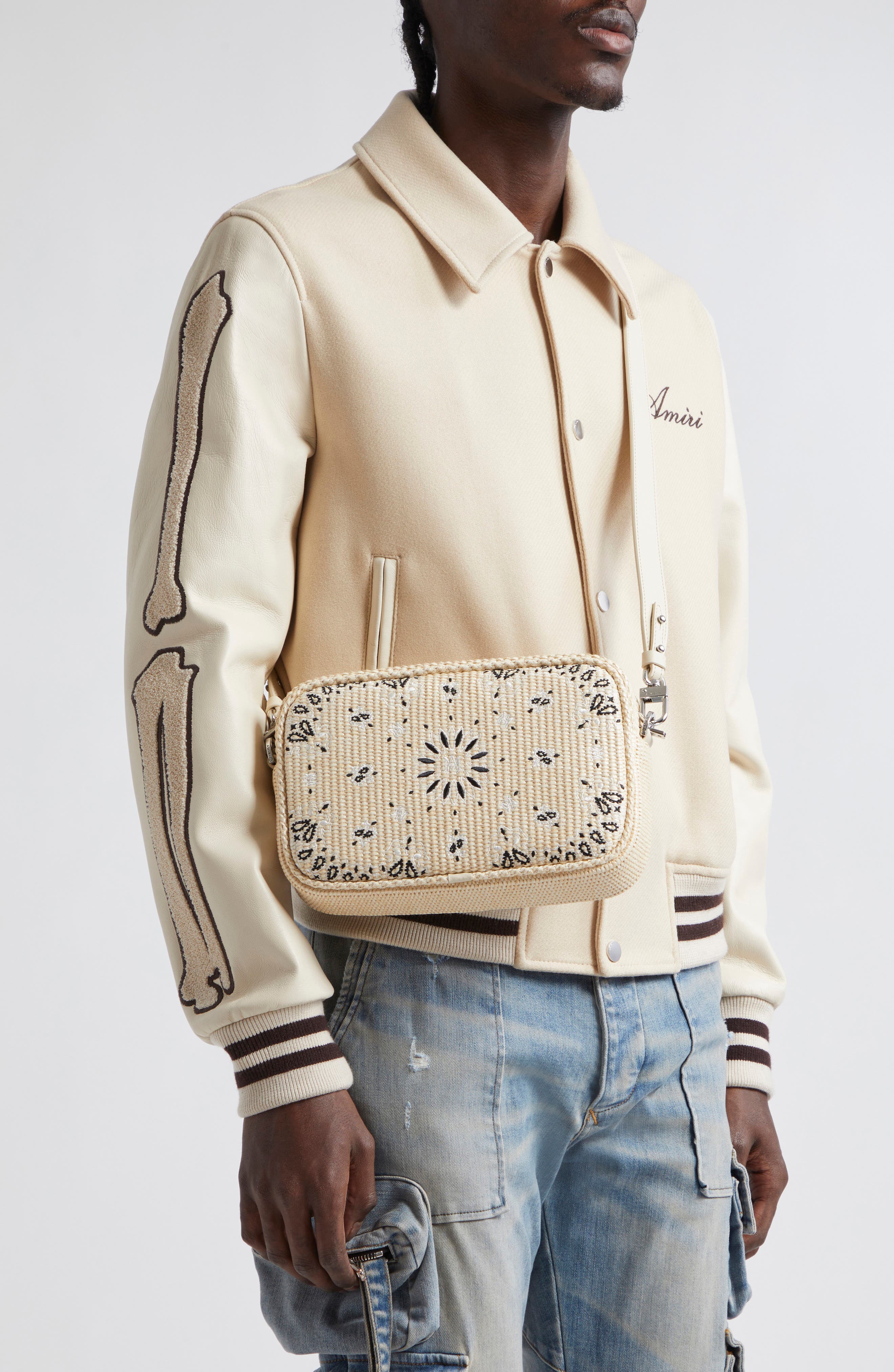 AMIRI Bandana Embroidered Camera Bag, Alternate, color, Alabaster
