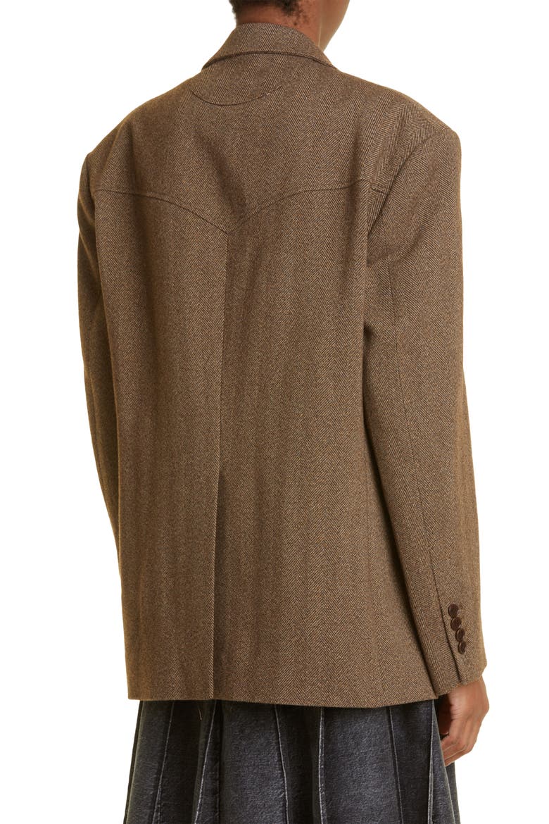 Gender Inclusive Roadhouse Herringbone Oversize Single Breasted Blazer, Alternate, color, BARK