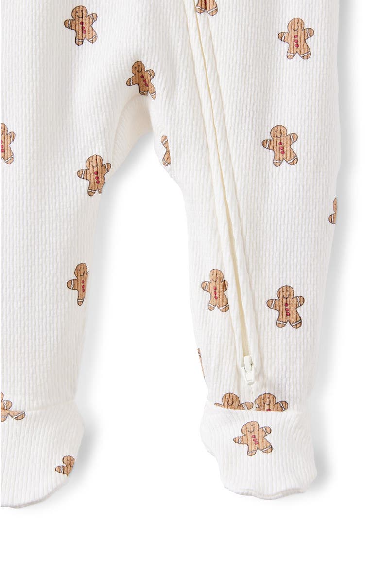 Cotton On Kids Organic Pointelle Zip All In One Romper, Alternate, color, Milk Xmas Gingerbread Man