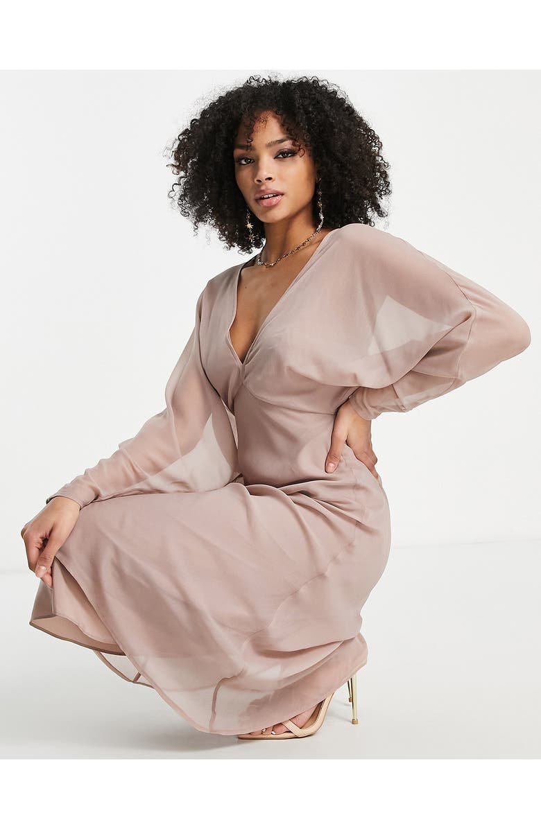 ASOS DESIGN Batwing Long Sleeve Midi Dress, Alternate, color, 