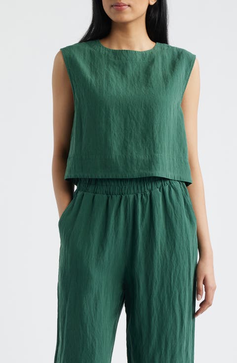 Boxy Back Button Sleeveless Top