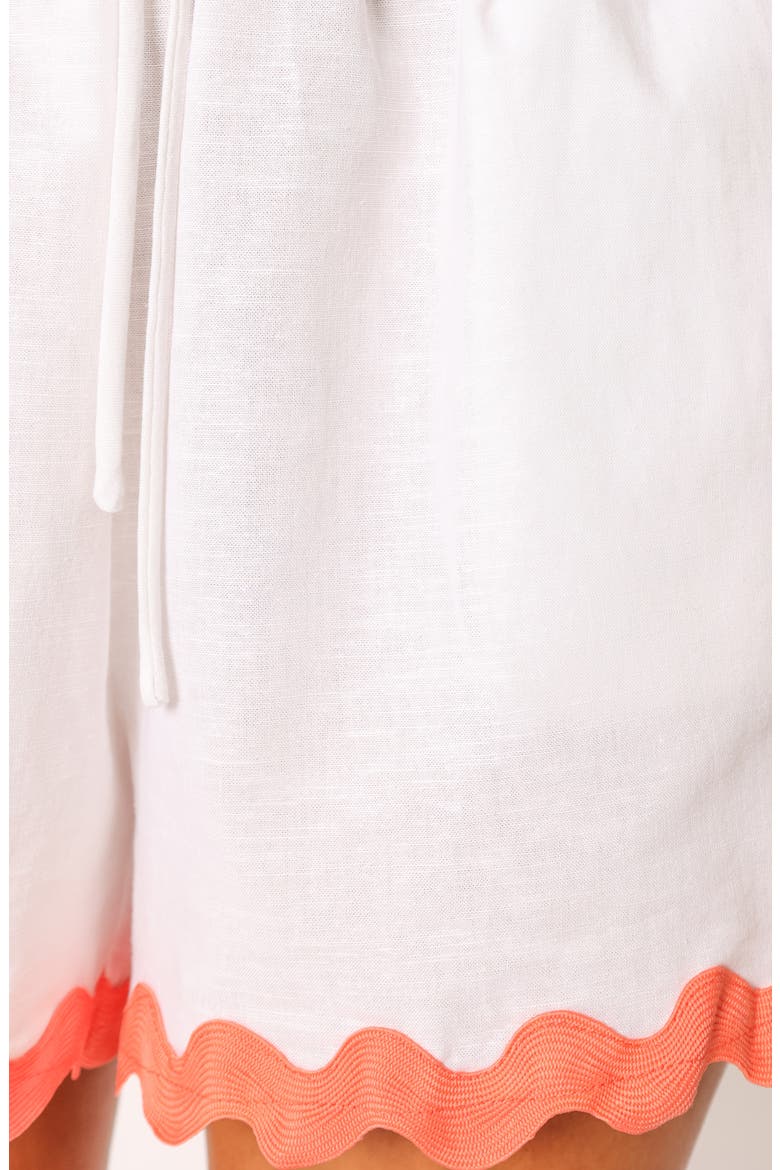 Harry Rickrack Trim Cotton & Linen Drawstring Shorts, Alternate, color, WHITE/ MELON