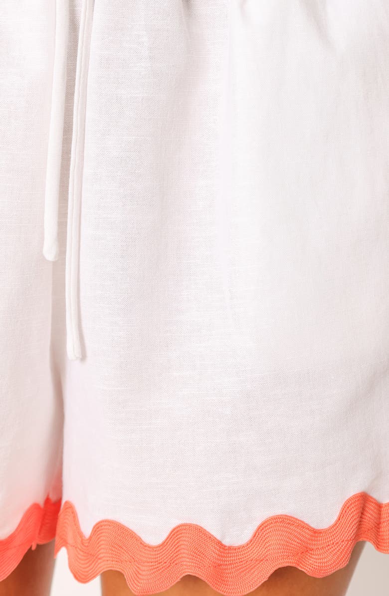 Petal & Pup Harry Rickrack Trim Cotton & Linen Drawstring Shorts, Alternate, color, White/ Melon