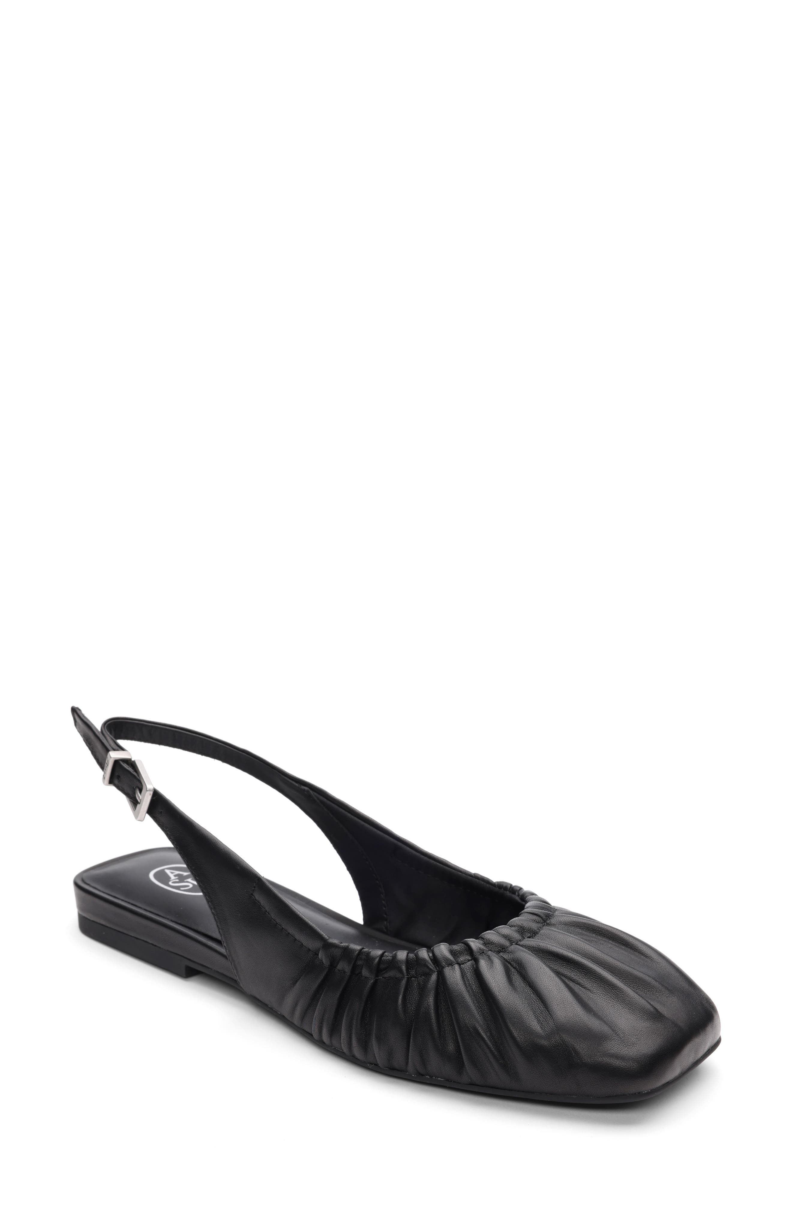 Ash Bibi Ruched Square Toe Slingback Flat, Main, color, Black