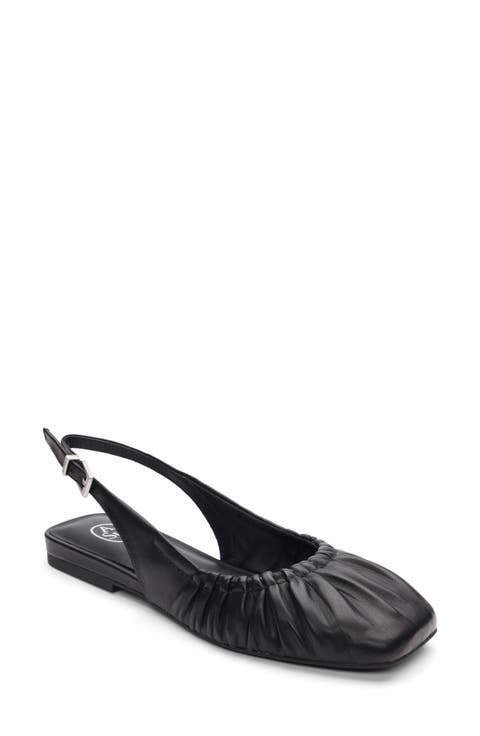 Bibi Ruched Square Toe Slingback Flat (Women)