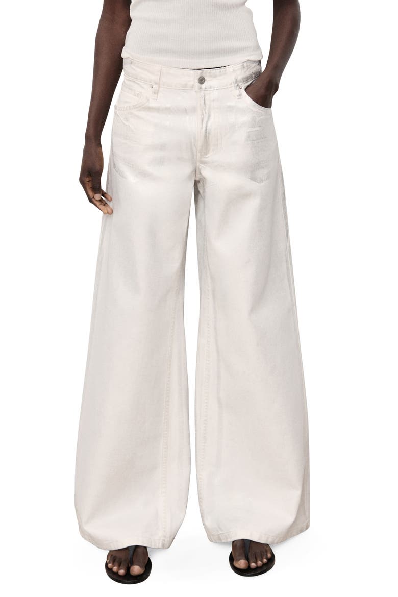 Metallic Finish Wide Leg Jeans, Main, color, SILVER
