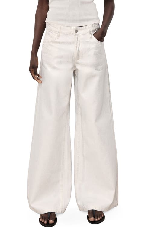 Mango Metallic Finish Wide Leg Jeans In White