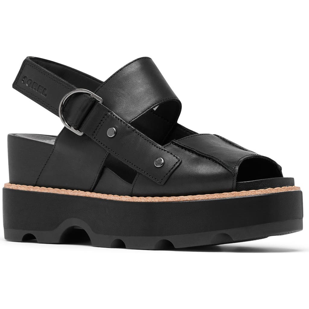 Sorel Joanie Iv Platform Wedge Sandal In Black/black